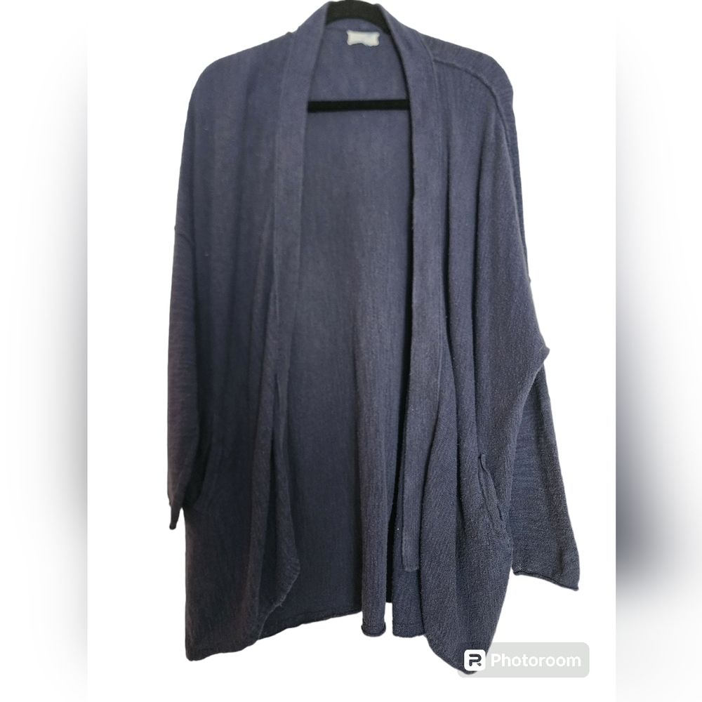 Caslon Lagenlook Blue Cotton Blend Open Front Tunic Cardigan Sz 1X